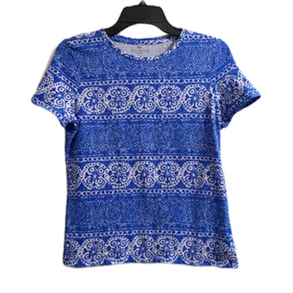 Talbots Blue Patterned Short Sleeve Womenβs Shirt SP